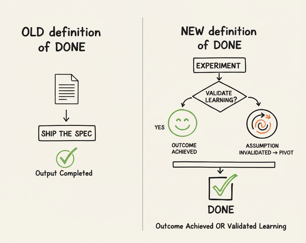 Definition of Done — outcome achieved or assumption invalidated